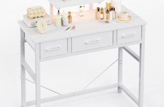 76x36cm Small Desk with 3 Fabric Drawers, Small Computer Desk with Adjustable Monitor Stand and Hook, Table for Makeup Vanity, Home Office,Kids Study, Gaming, White
