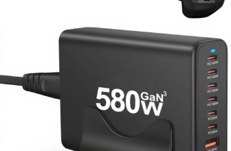 8 in 1 & 580W USB C Fast Charger GaN USB Charging Station Hub PD140W/QC20W (6C2A) MultiPort Laptop Charger Block Compatible with MacBook Pro/Air, i-Pad, iPh0ne, Galaxy S25 usw
