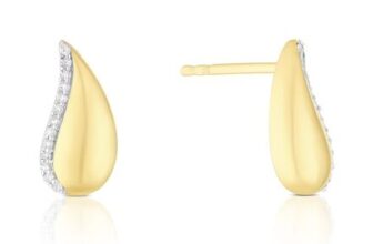 9ct Yellow Gold Diamond Teardrop Shaped Stud Earring