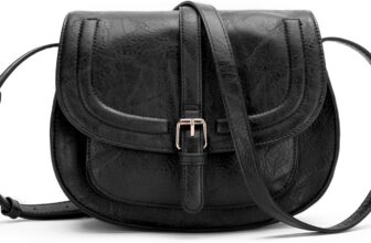 AFKOMST Crossbody Bag for Women Small Satchel and Shoulder Bag Vintage Saddle Handbags Vegan Leather Vegan Leather