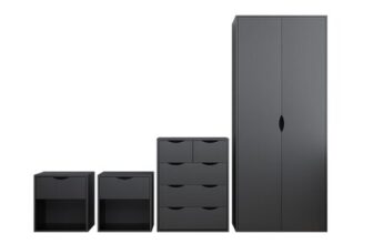 AFN Delvito 4-Piece Bedroom Set: Black Matt Wardrobe, Chest, Nightstand