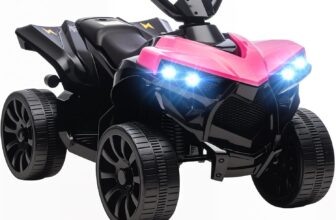 AIYAPLAY 6V Electric Ride on Car, Kids ATV 4 Wheeler with Music and LED Headlights, Indoor Outdoor Toy Car for Ages 3-6 Years Boys and Girls, Pink