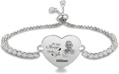 ALBERTBAND Personalised Photo Bracelet for Women Men Custom Heart Bracelet with Name Stainless Steel Adjustable Memorial Bracelets Gift for Grandma Grandpa Mum Dad