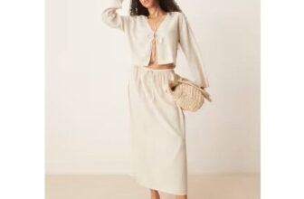 ASOS DESIGN Belle Linen Blend Beach Skirt in Natural