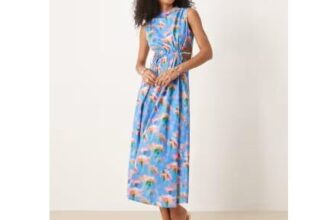 ASOS DESIGN Ruched Tie Front Maxi Dress in Print