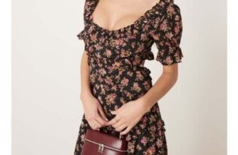 ASOS DESIGN Sweetheart Neckline Midi Dress with Cut out in Dark Base Floral