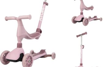 ATOM 4-in-1 Evolve Scooter for Kids From Bobble Bike to Parent Handle Ride-On to Tilt-to-Steer Move N Groove Scooter to Mini Cruiser Adjustable Handle & Seat Height Available in Pink or Blue 2