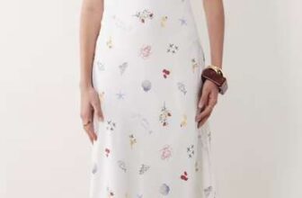 Abercrombie & Fitch V Neck Midi Slip Dress in Summer Print