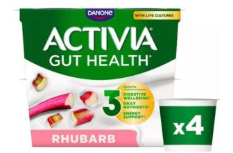 Activia Rhubarb Gut Health Fruit Yoghurt Multipack 4 X 115g