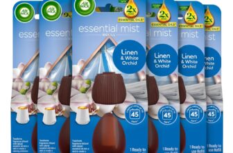 Air Wick Essential Mist Refills, Linen & White Orchid, Pack 6 x 20ml, Natural Essential Oils, Last up to 270 days, Air freshener