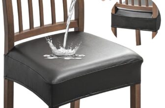 Alishomtll PU Chair Seat Covers for Dining Room Set of 4, Stretch Leather Waterproof Chair Seat Slipcovers, Removable Washable Dining Chair Covers Kitchen Seat Protector (Rear-Covered, 4pcs Black)