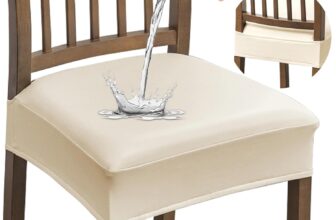 Alishomtll PU Chair Seat Covers for Dining Room Set of 6, Stretch Leather Waterproof Chair Seat Slipcovers, Removable Washable Dining Chair Covers Kitchen Seat Protector (Rear-Covered, 6pcs Beige)