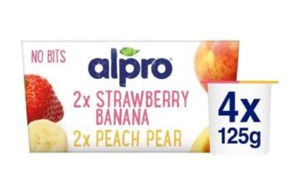 Alpro No Bits Strawberry-Banana & Peach-Pear Yoghurt Alternative 4x125g