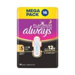 Always Platinum Sanitary Towels Heavy Flow Night Wings 16 Pads Size 5