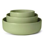 Amazon Basics 3-Piece Set Glazed Stoneware Serving Bowls, Dishwasher-Safe Olive