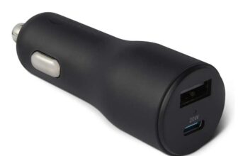 Amazon Basics 32W Car Charger, Dual-Port USB-C (20W) & USB-A (12W) Black