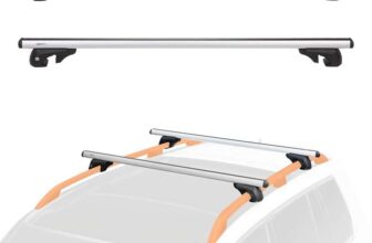 Amazon Basics Cross Rail Roof Rack, 132 cm, Fits up to 117 cm Spans between Raised Side Rails with Gap, Pack of 2, Black/Silver – Prime Day