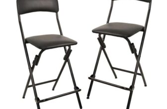 Amazon Basics Folding Stool with Footrest, 136.1 kg Weight Capacity, 61 cm Height, Black, Set of 2