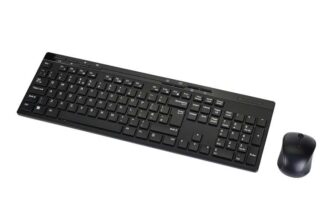 Amazon Basics MD023 Full-Sized Wireless Keyboard and Mouse Combo, 2.4 GHz USB Receiver, UK Layout, Black – Prime Day Deal