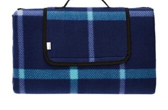 Amazon Basics Picnic Travel Blanket with Waterproof Backing, 200x200cm, Blue/White