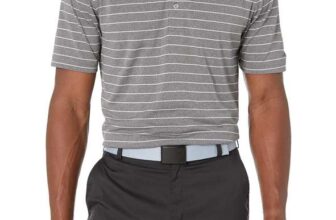 Amazon Essentials Golf Grey Striped Polo Top Size XL – Grey Heather White Stripes