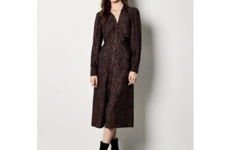 Animal Print Ruched Shirt Midi Dress