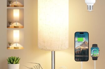 Aooshine Bedside Lamps, Table Lamp for Living Room Bedroom, Touch Lamps Bedside with USB AC Charging Ports, Dimmable Small Lamp with Fabric Shade for Kids Room, Study, Dorm, Office(Bulb Included)