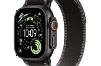 Apple Watch Ultra 3 GPS Cellular 49mm Smartwatch with Rugged Black Titanium Case with Black/Charcoal Trail Loop – Prime Exclusive