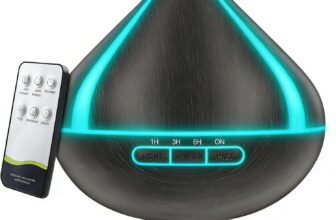 Aroma Diffuser Electric Humidifier : Ultrasonic Diffusers for Home – 500ml&4 Timers& 7-LED – For Family&In Office Bedroom – With Remote Control & Gift, Black
