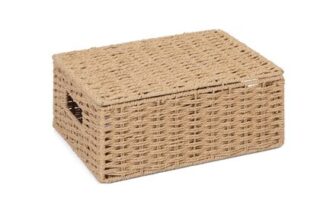 Arpan Natural Paper Rope Storage Basket with Lid (Medium)