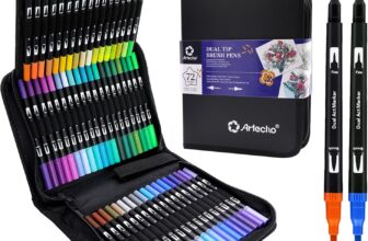 Artecho 72 Dual Tip Brush Pens with bag, Felt tip pens for adult colouring books, Colouring Pens for Adults, Calligraphy, Drawing, Sketching, Nylon tip for Artists, Beginners