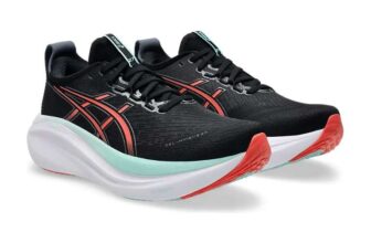 Asics Mens Trainer Gel-Nimbus 27 Black/Coral Reef size 8, 9.5, 10