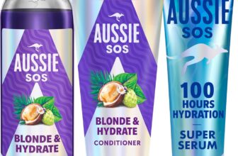 Aussie SOS Blonde & Hydrate Set: Purple Shampoo 300ml, Conditioner 200ml and Super Serum All in One Leave-In Treatment 160ml