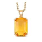 Austrian Yellow Crystal 8 Prongs Solitaire Classic Pendant Necklace with Chain