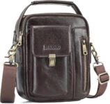 BAIGIO Mens Leather Shoulder Bag Vintage Crossbody Bag Messenger Mens Bag for Hanging Leather Bag Mens Bag with Adjustable Strap for Business Work Travel