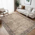 BEIMO Rugs 160x230cm Living Room Large Green Rug Washable Carpet for Bedroom Machine Non-Slip Carpet Boho Vintage, Warm Brown