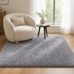 BEIMO Soft Fluffy Rugs for Bedrooms 120x170cm, Super Plush Shaggy Solid Grey Area Rug, Fluffy Faux Fur Carpets, High Pile Rug Non Shedding, Soft Rugs for Living Room, Grey