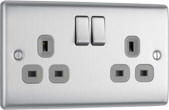 BG Electrical Double Switched Power Plug Wall Socket, Nexus Metal, Brushed Steel, Grey Inserts, 13A, NBS22G – Prime Deal