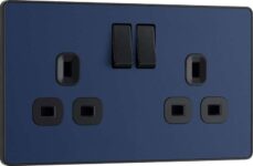 BG Electrical Double Switched Power Plug Wall Socket, Screwless, Evolve, Matt Blue, 13A