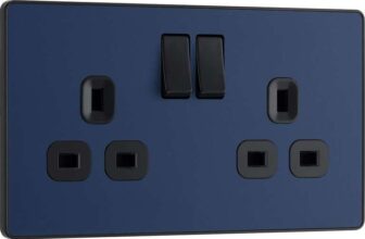 BG Electrical Double Switched Power Plug Wall Socket, Screwless, Evolve, Matt Blue, 13A
