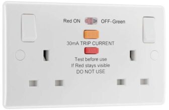 BG Electrical Double Switched Socket with Type A RCD Protection, White Moulded, Round Edge, 13A