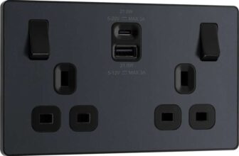 BG Electrical Evolve Double Switched Power Wall Plug Socket, 22W USB-A & USB-C Charging Ports, 13A Matte Grey