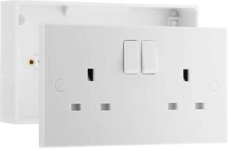 BG Electrical Nexus 900 Series Double Switched Power Plug Wall Socket 32mm Surface Mounted Back Box, 2 Gang Pattress Box, IP20, 13A