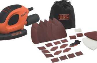 BLACKDECKER 55W Compact Electric Mouse Sander, with Dust Extraction Port and 15 Accessories, Including Sanding Sheets, Detail Sander Tips, and Soft Bag, BEW230BC-GB