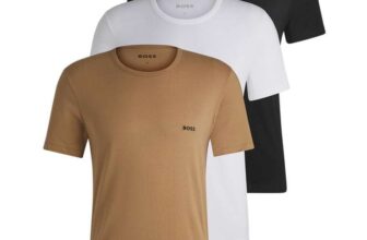 BOSS Bodywear 3 Pack Premium Cotton Mens T-Shirts Sizes S-2XL (Blk/Wht/Bge 265)