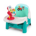 Baby Einstein Farm Explorers Snack & Steer 2 in 1 Compact Booster Feeding Seat, with Musical Steering Wheel Toy, Ages 6-36 Months