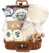 Baby Shower Gifts, New Baby Boy Gift, Baby Hampers Gift Basket Unisex, 7 in 1 Newborn Baby Gifts- A Baby Blanket, Lovey Security Blanket, Bib, Wooden Rattle Toy, Socks, Baby Boy Gifts