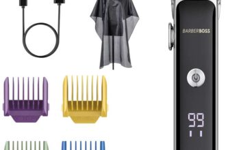 BarberBoss Professional Mens Facial Trimmer & Beard Grooming Kit: Hair Clipper, Precision Dial, Ceramic & Titanium Blades