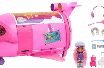 Barbie Extra Fly Jet Playset Extra Mini Minis doll, Includes 15 Fashion and Travel Themed Accessories, HPF72