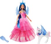 Barbie Unicorn Toy, 65th Anniversary Commemorative Doll with Blue Hair, Pink Gown and Accessories like Sapphire Wings and Pet Alicorn, HRR16